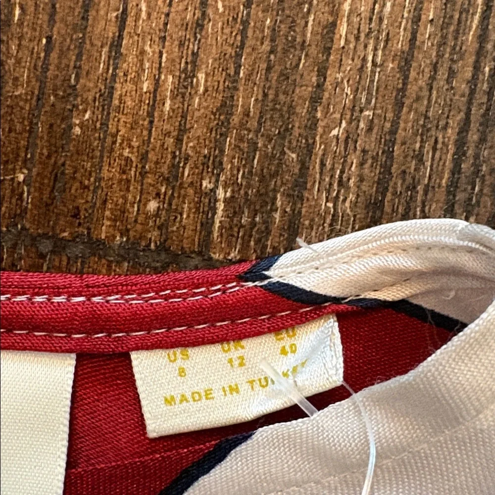 Anthropologie Red and White Striped Satin Blouse